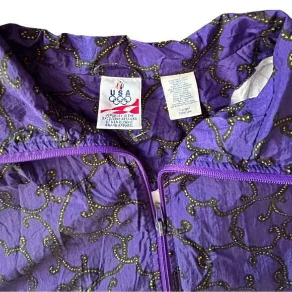 Vtg 90's USA Olympics Licensed Windbreaker Purple Gold Print JC Penney Unisex L - Picture 6 of 13